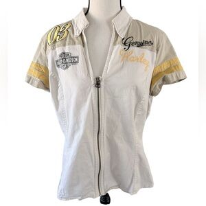 Harley Davidson Genuine Motorcycle Cream Yellow Utility Bowling Shirt Size L